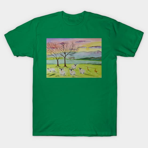 Quirky Sheep at Sunset T-Shirt by Casimirasquirkyart